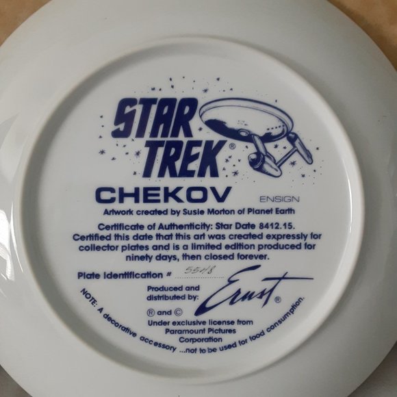 Four 1980's Ernst Star Trek Collector Plates; Beam Us Down, Kirk, Chekov, Sulu - Picture 5 of 11